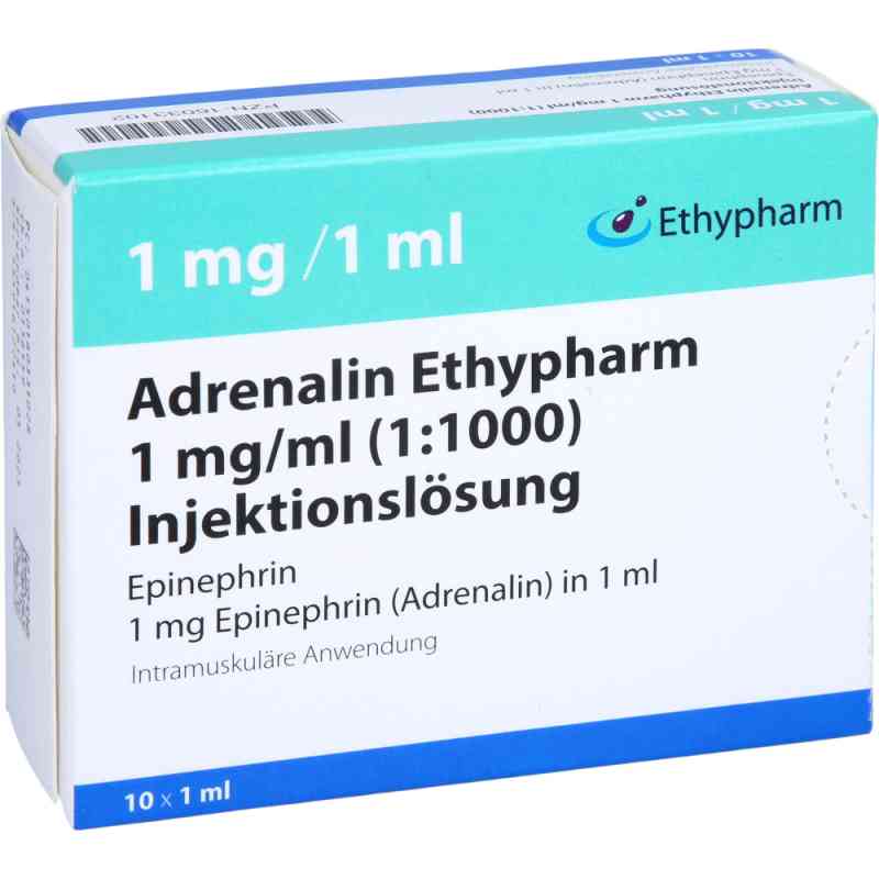 Adrenalin Ethypharm 1 Mg/ml 1:1000 Injektionslösung 10X1 ml von ETHYPHARM GmbH PZN 16033102