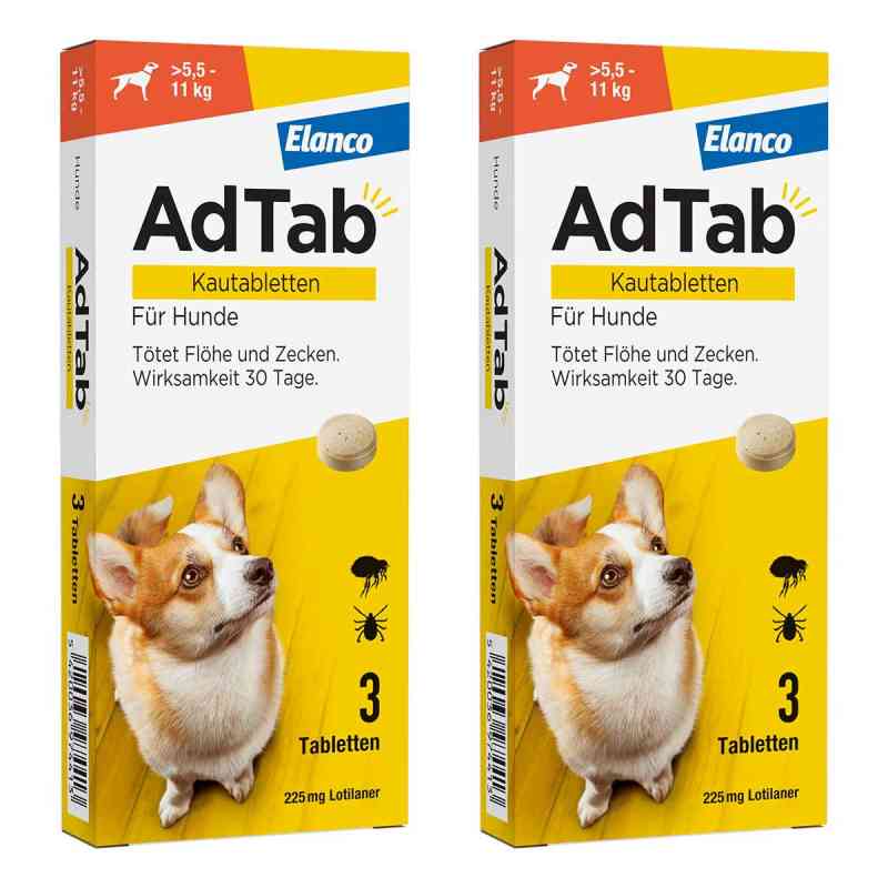 AdTab 225 Mg Kautabletten für Hunde >5,5-11 Kg 2x3 stk von Elanco Deutschland GmbH PZN 08102628