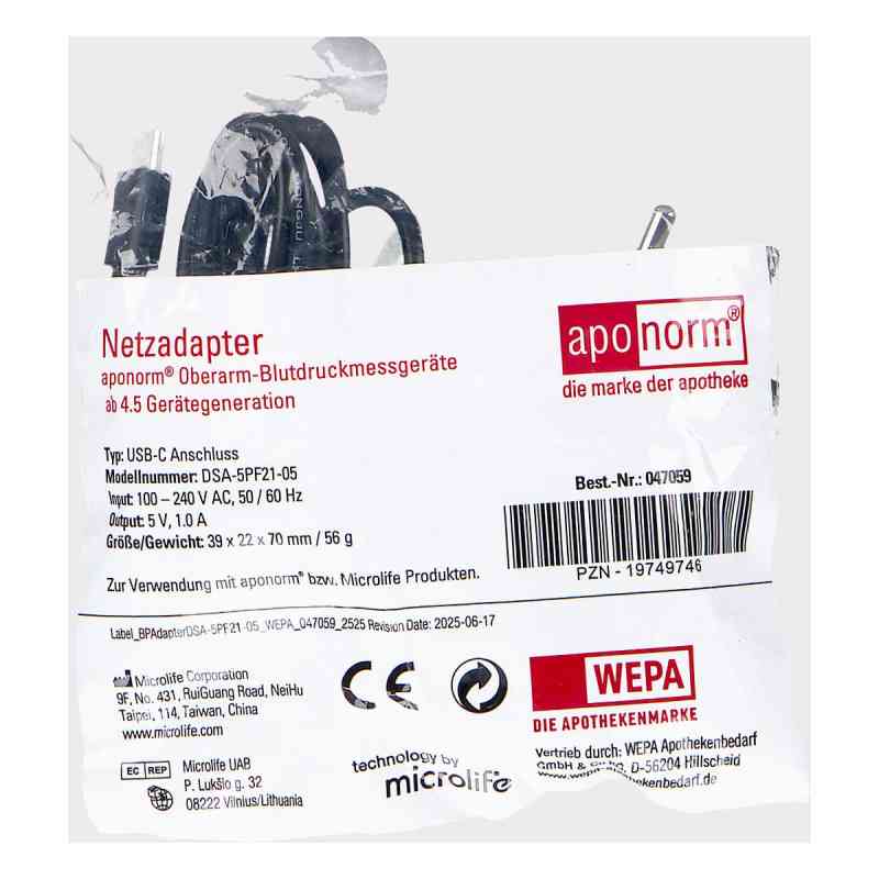 Aponorm Blutdruckmessgerät Netzadapter USB-C Oberarm 1 stk von WEPA Apothekenbedarf GmbH & Co KG PZN 19749746