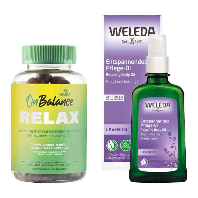 Aquilea Onbalance Relax Gummies + Weleda Lavendel Pflege-Öl 1 Set von  PZN 08107453