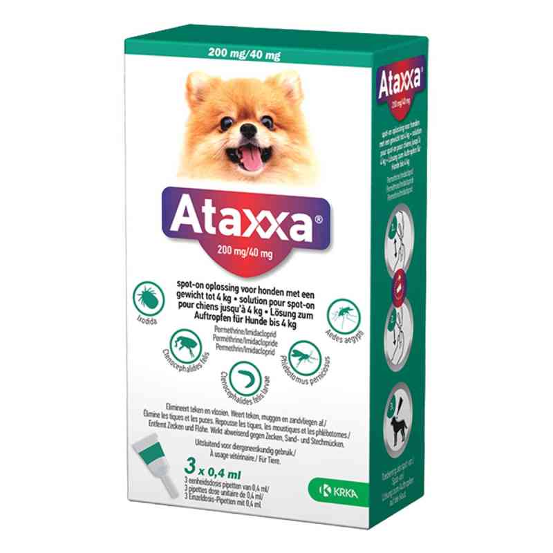 Ataxxa 200 mg/40 mg Lösung zum Auftropfen für Hunde bis 4 kg 3 stk von TAD Pharma GmbH PZN 17855214