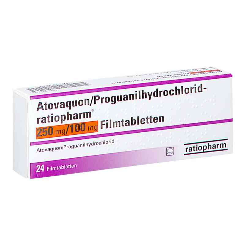 Atovaquon/proguanil-hcl ratiopharm 250/100mg Fta 24 stk von ratiopharm GmbH PZN 13723409