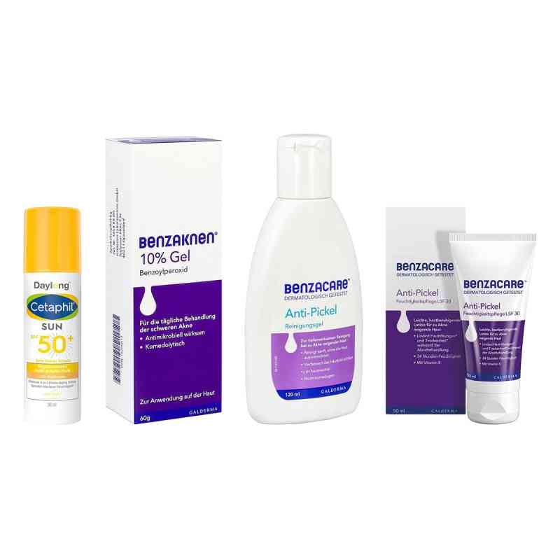 Benzaknen 10% Akne-Set: Reinigen, behandeln & UV-Schutz 1 Set von Galderma Laboratorium GmbH PZN 08105391