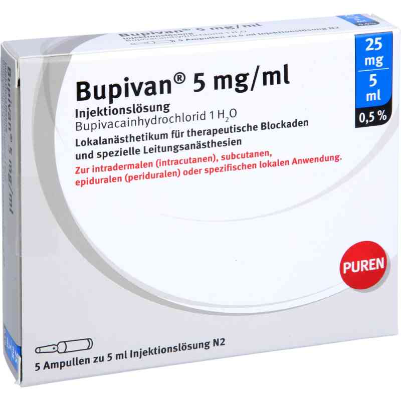 Bupivan 0,5% 5 mg/ml iniecto l.25mg/5ml Glasampulle 5X5 ml von PUREN Pharma GmbH & Co. KG PZN 12675950