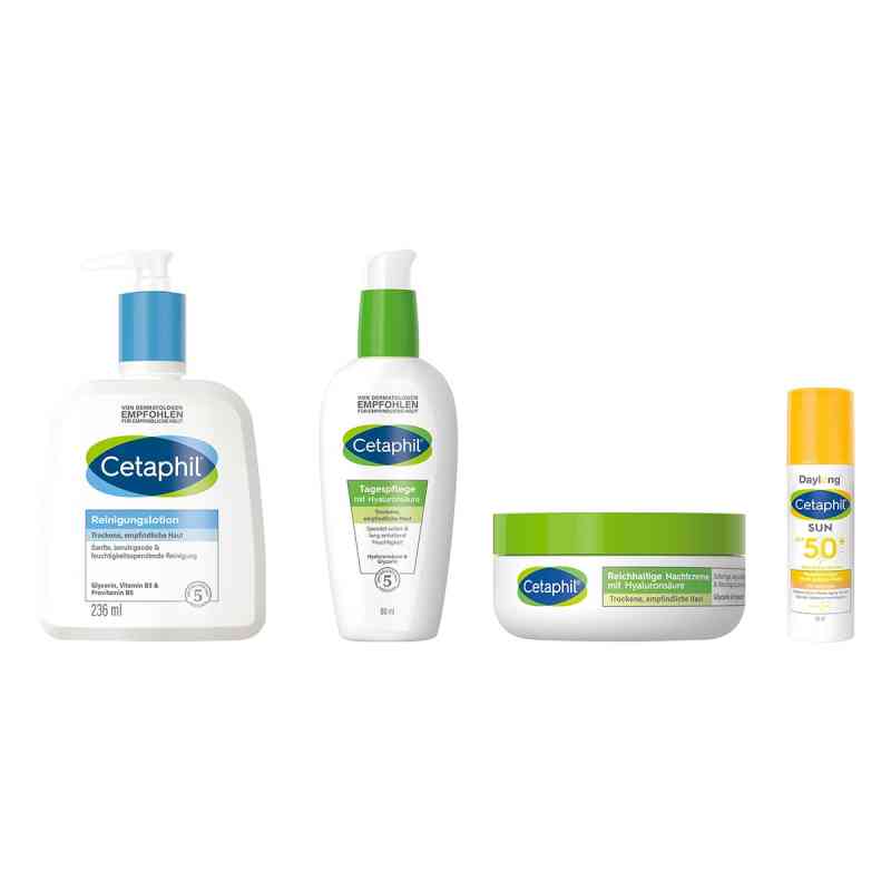 Cetaphil Pflegeset mit Hyaluron: Reinigen, pflegen & UV-Schutz 1 Set von Galderma Laboratorium GmbH PZN 08105386
