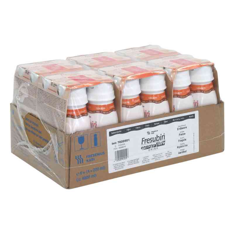 Fresubin Energy Fibre Drink Erdbeere Trinkflasche 6X4X200 ml von Fresenius Kabi Deutschland GmbH PZN 06698616