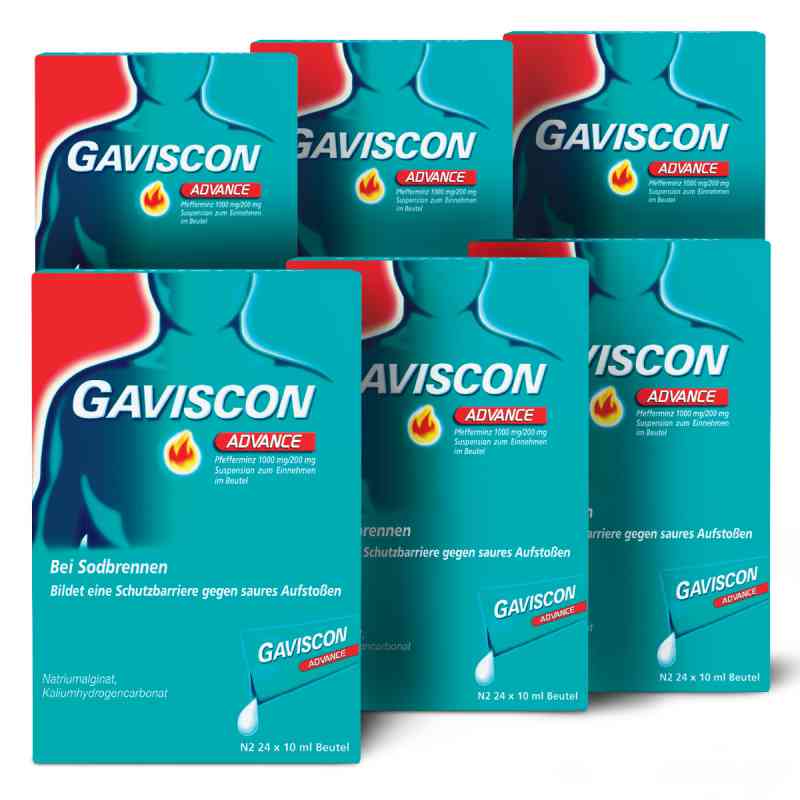 Gaviscon Advance Pfefferminz 1000mg/200mg Dosierbeutel 6x24x10 ml von Reckitt Benckiser Deutschland GmbH PZN 08100023