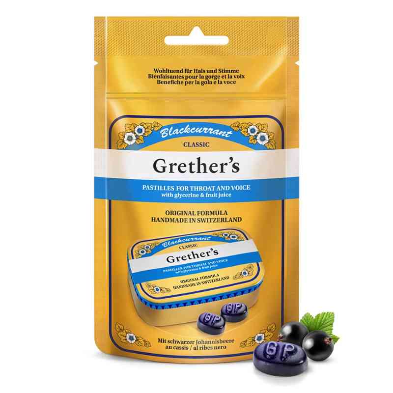 Grethers Blackcurrant Gold zuckerhaltig Pastillen Beutel Refill 110 g von Hager Pharma GmbH PZN 19145592