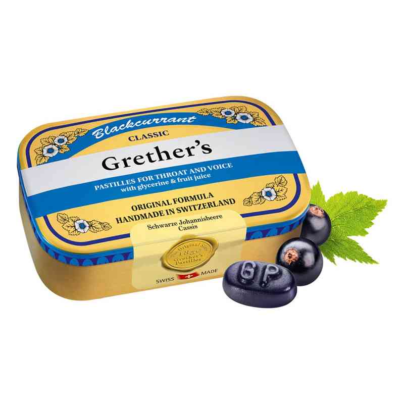 Grethers Blackcurrant Gold zuckerhaltig Pastillen Dose 110 g von Hager Pharma GmbH PZN 06989667