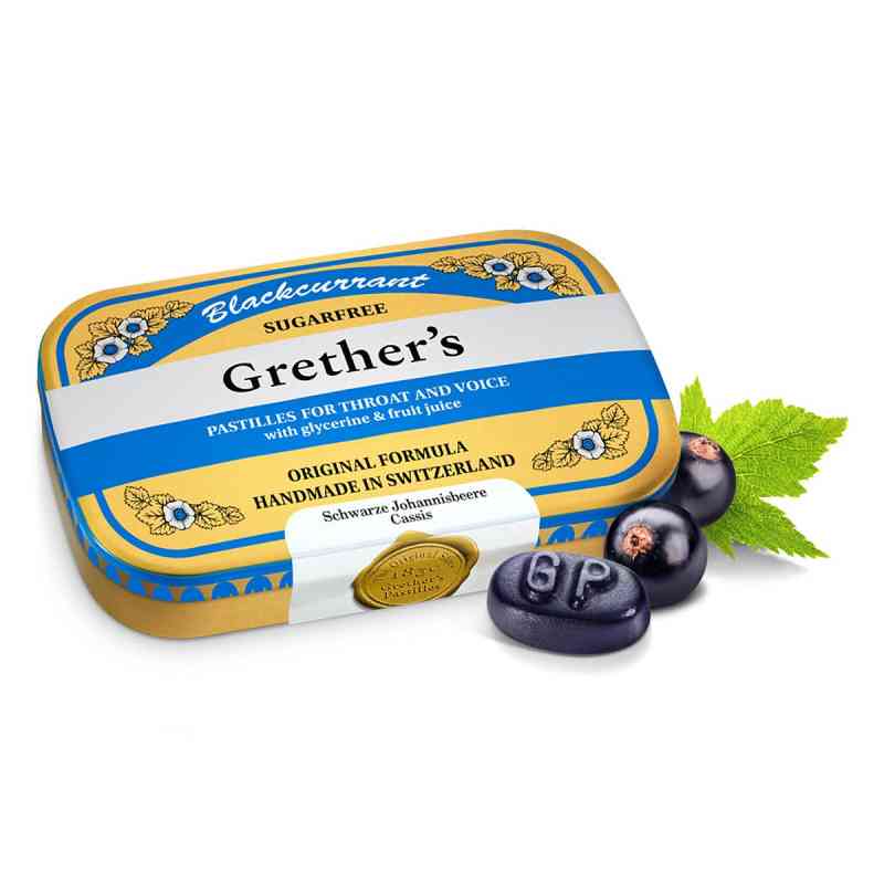 Grethers Blackcurrant Silber zuckerfrei Pastillen Dose 60  von Hager Pharma GmbH PZN 00560420