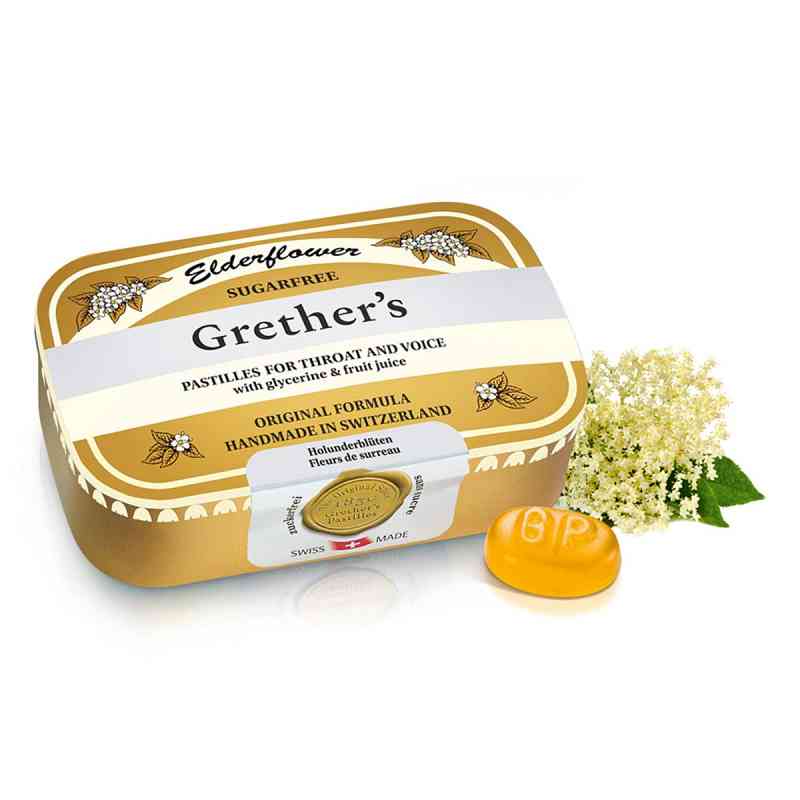 Grethers Elderflower zuckerfrei Pastillen 110 g von Hager Pharma GmbH PZN 13329902