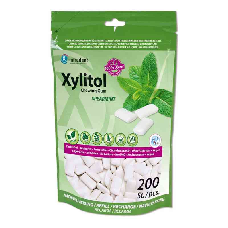 Miradent Xylitol Zahnpflegekaugummi Spearmint Refill 200 stk von Hager Pharma GmbH PZN 14381885