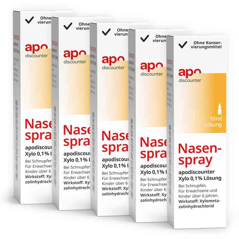 Nasenpray mit Xylometazolin 0,1 % von apodiscounter 5x10 ml von Fairmed Healthcare GmbH PZN 08104038