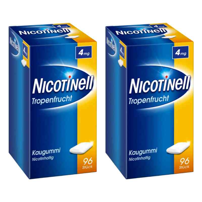 Nicotinell Kaugummi 4 mg Tropenfrucht 2x96 stk von Cooper Consumer Health Deutschland GmbH PZN 08107016