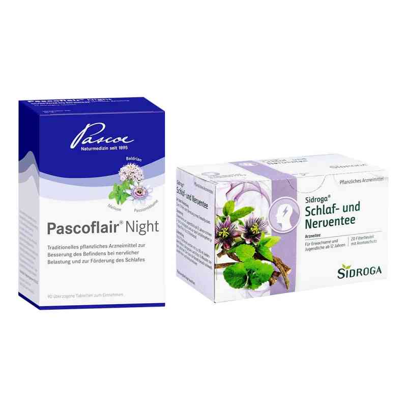 Pascoflair Night Tabletten + Sidroga Schlaf- & Nerventee 1 Set von  PZN 08105639