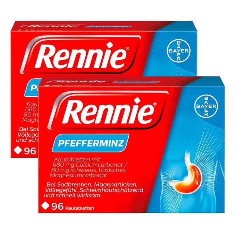 Rennie Pfefferminz gegen Sodbrennen Kautabletten 2x96 stk von Bayer Vital GmbH PZN 08102354