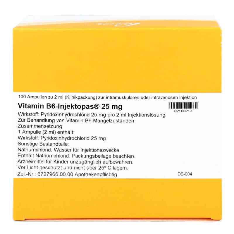 Vitamin B6 Injektopas 25 mg Injektionslösung 100X2 ml von Pascoe pharmazeutische Präparate PZN 02180213