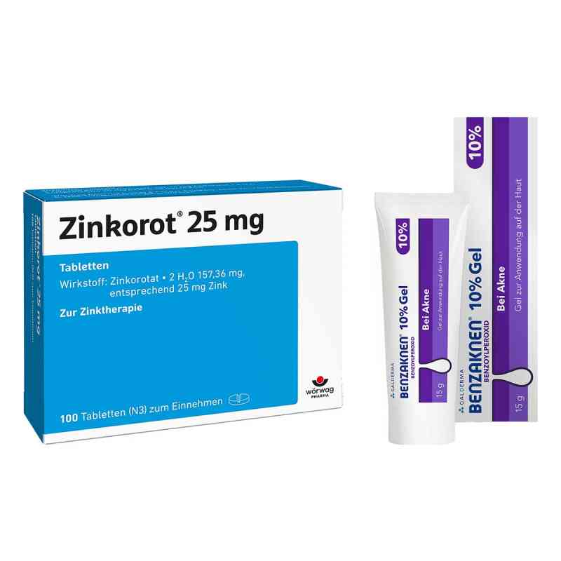 Zinkorot 25 Mg Tabletten + Benzaknen 10% Gel 1 Set von  PZN 08105424