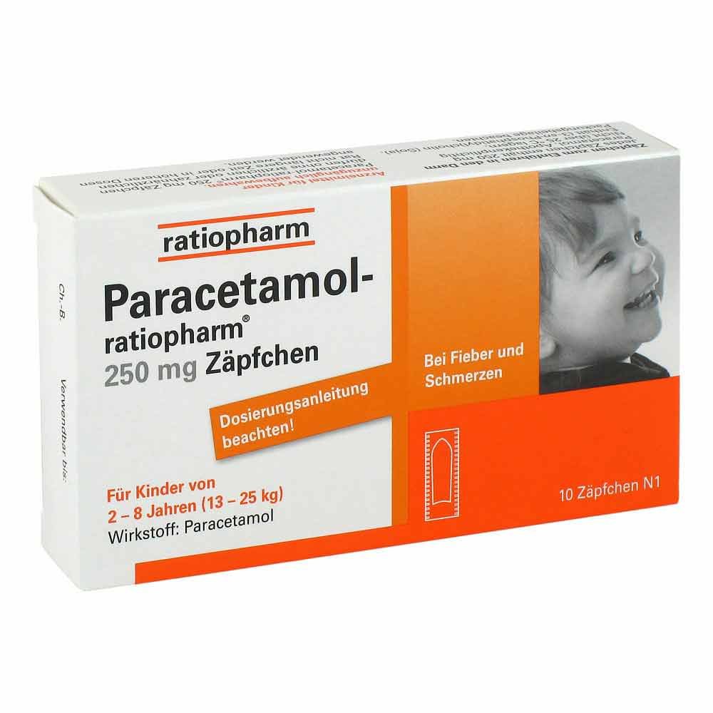 Paracetamol ratiopharm 250mg 10 stk