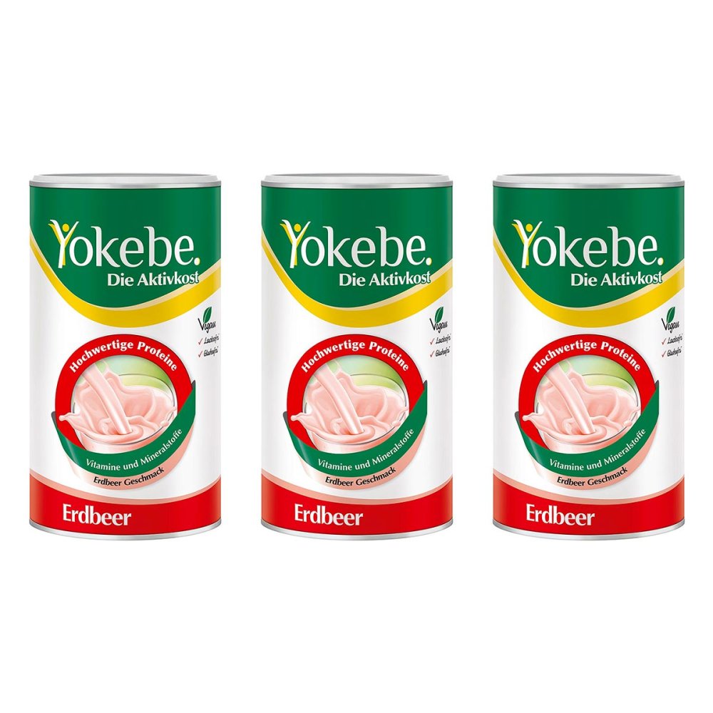 Yokebe Erdbeer - Diätshake zur Gewichtsabnahme - mit Protein 3x500 g