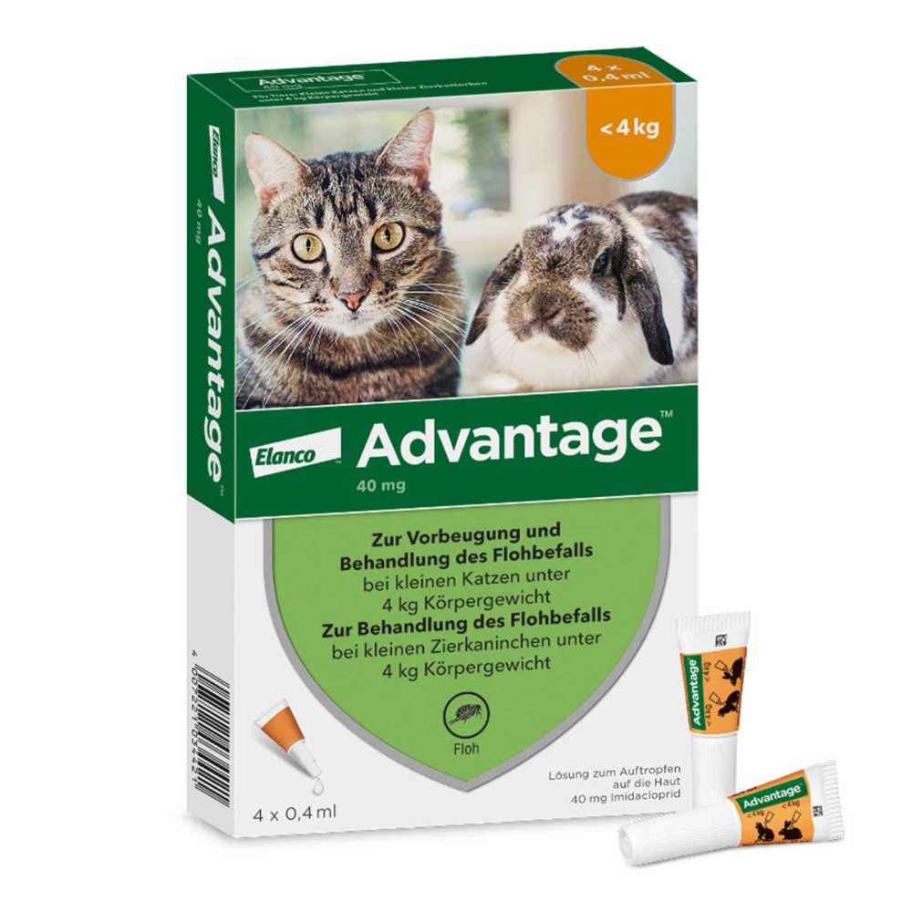 Advantage Spot-On für Katzen und Zierkaninchen bis 4 kg 4X0.4 ml