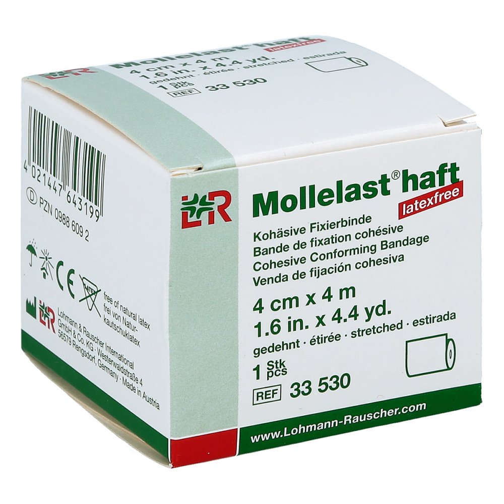 Mollelast haft latexfrei 4cmx4m gedehnt weiss 1 stk