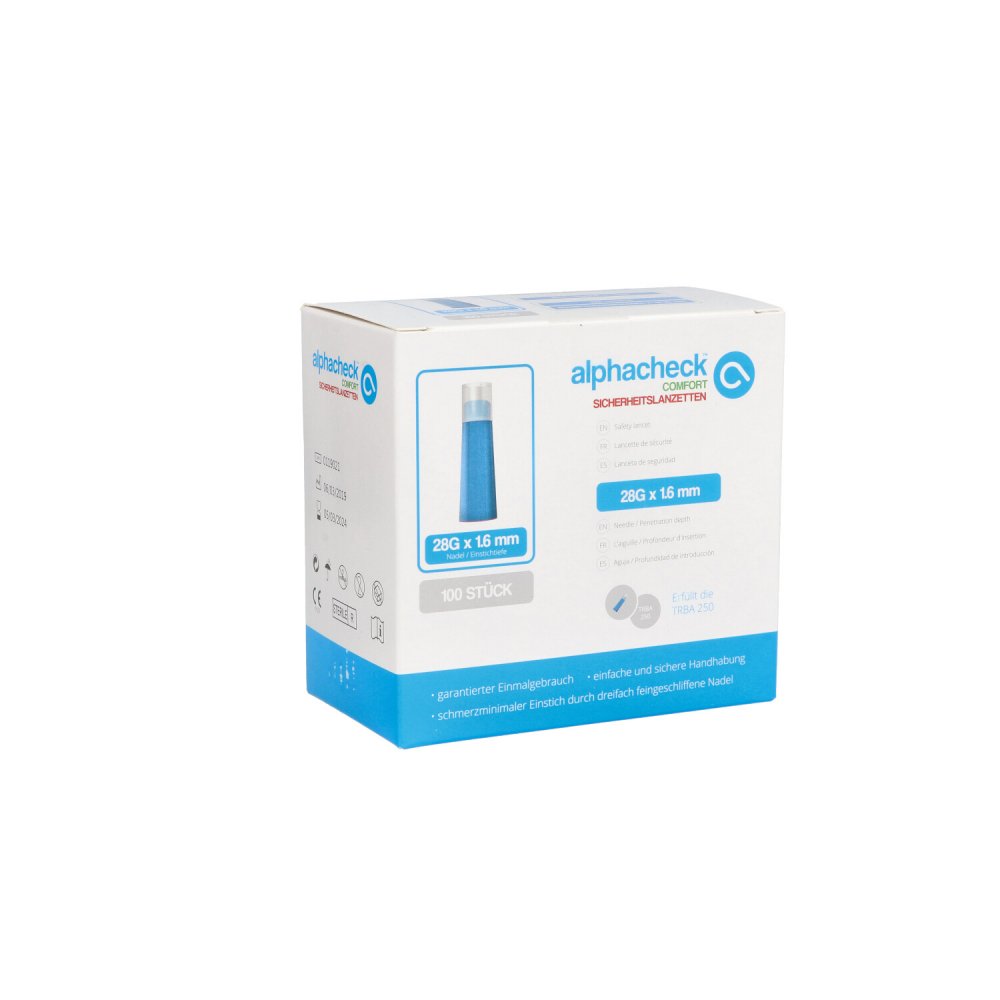 Alphacheck comfort Sicherheitslanzett.28 G 1,6 mm 100 stk