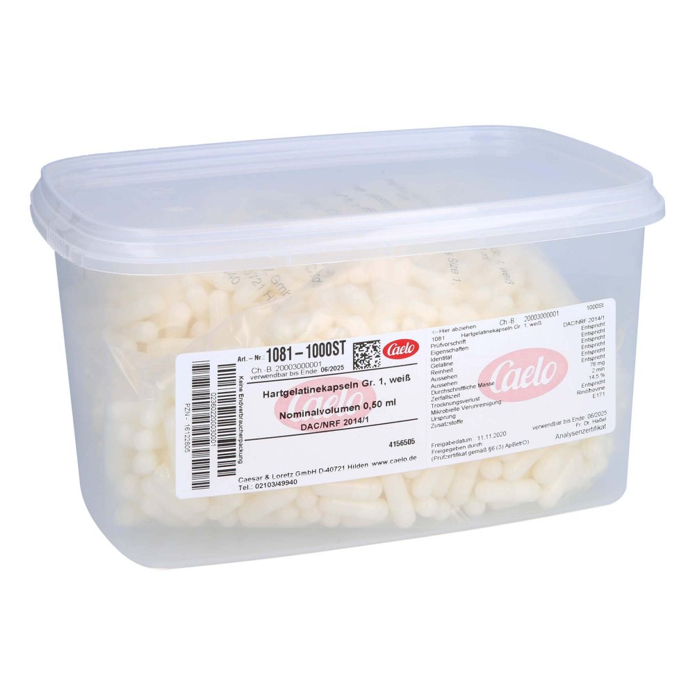 Hartgelatinekapseln Größe 1 Weiß 1000 stk