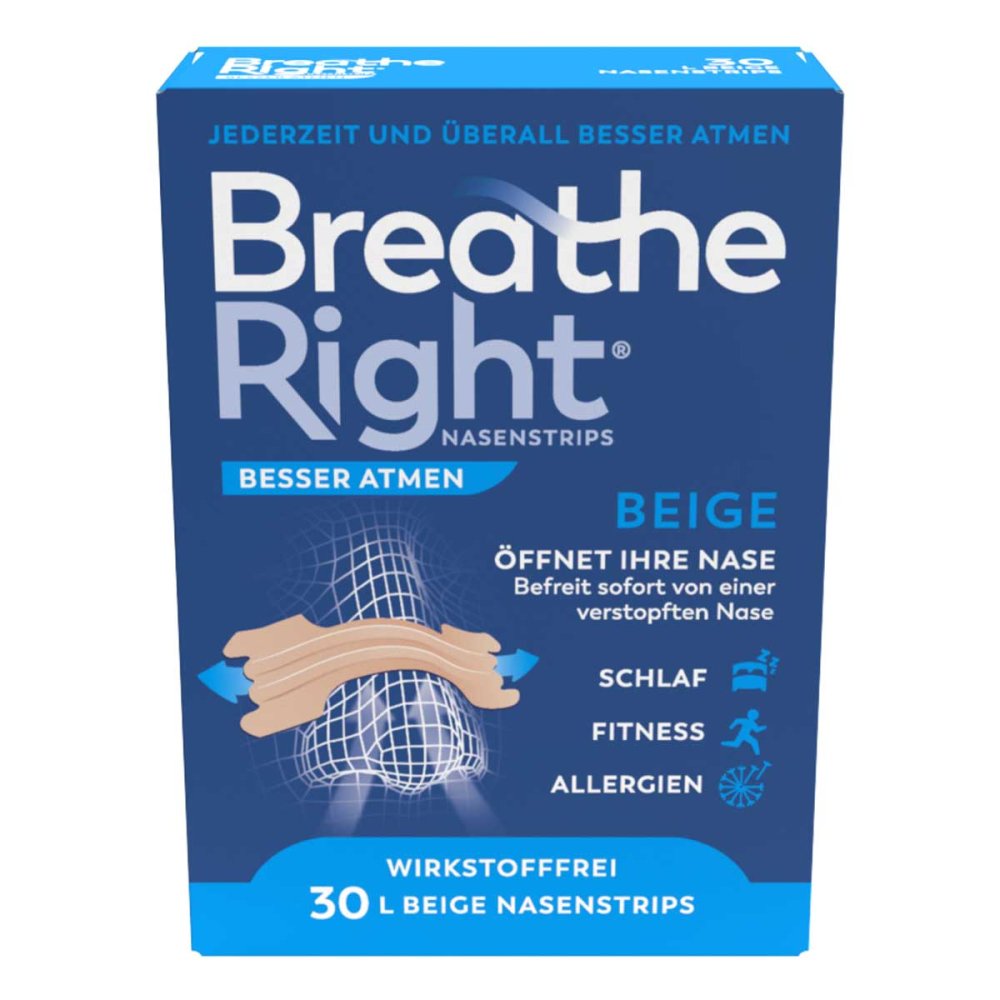Besser Atmen Breathe Right Nasenstrips Beige Groß 30 stk