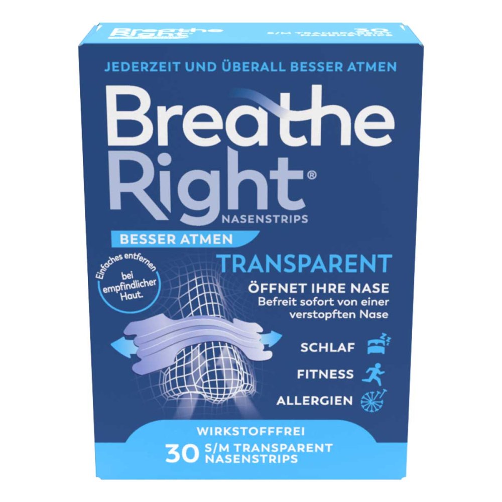 Besser Atmen Breathe Right Nasenstrips Transparent 30 stk