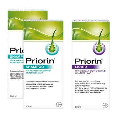 2x Priorin Shampoo + Priorin Liquid Pumplösung bei Haarausfall 1 Pck von Bayer Vital GmbH PZN 08100082