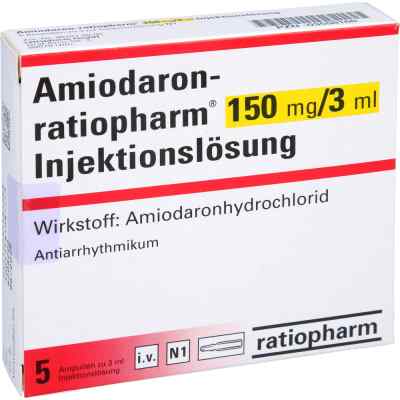 Amiodaron ratiopharm 150mg/3ml Injektionslösung 5 stk von ratiopharm GmbH PZN 03558168