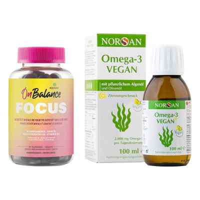 Aquilea Onbalance Focus Gummies + Norsan Omega-3 vegan Algenöl 1 Set von  PZN 08107452