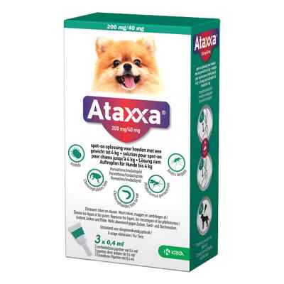 Ataxxa 200 mg/40 mg Lösung zum Auftropfen für Hunde bis 4 kg 3 stk von TAD Pharma GmbH PZN 17855214