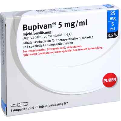 Bupivan 0,5% 5 mg/ml iniecto l.25mg/5ml Glasampulle 5X5 ml von PUREN Pharma GmbH & Co. KG PZN 12675950