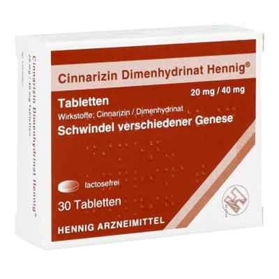 Cinnarizin Dimenhydrinat Hennig 20 mg/40 mg Tabletten 30 stk von Hennig Arzneimittel GmbH & Co. KG PZN 11083182