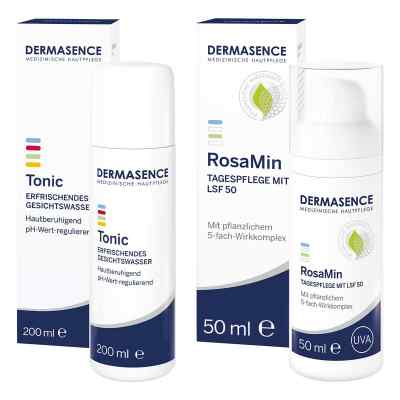 Dermasence Tonic 200 ml & RosaMin Tagespflege LSF50 50ml 1 Pck von Medicos Kosmetik GmbH & Co. KG PZN 08104522