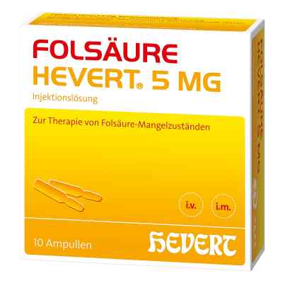 Folsäure Hevert 5 mg Ampullen 10X2 ml von Hevert-Arzneimittel GmbH & Co. KG PZN 04375429