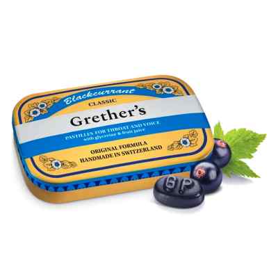 Grethers Blackcurrant Gold zuckerhaltig Pastillen Dose 60 g von Hager Pharma GmbH PZN 00560414