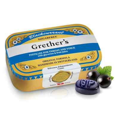 Grethers Blackcurrant Silber zuckerfrei Pastillen Dose 110 g von Hager Pharma GmbH PZN 06989673