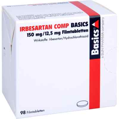 Irbesartan Comp Basics 150 mg/12,5 mg Filmtabletten 98 stk von Basics GmbH PZN 02460065