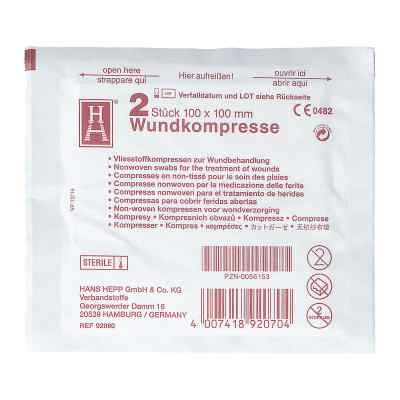 Kompressen Vlies 10x10 cm steril 2 stk von Hans Hepp GmbH & Co PZN 00056153