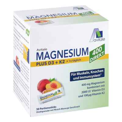 Magnesium 400+D3+K2 Direktsticks Pfirsich-Maracuja-Geschmack 50X2.5 g von Avitale GmbH PZN 19213052