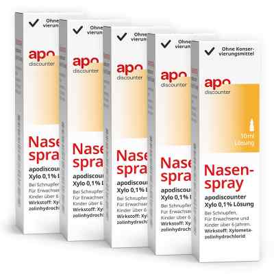 Nasenpray mit Xylometazolin 0,1 % von apodiscounter 5x10 ml von Fairmed Healthcare GmbH PZN 08104038