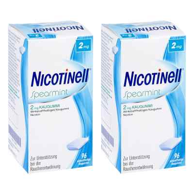Nicotinell Kaugummi 2 mg Spearmint 2x96 stk von Cooper Consumer Health Deutschland GmbH PZN 08107015