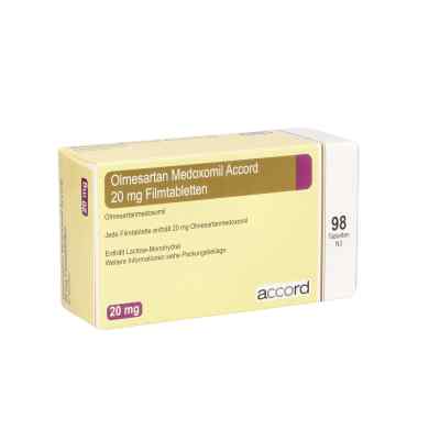 Olmesartan Medoxomil Accord 20 mg Filmtabletten 98 stk von Accord Healthcare GmbH PZN 12379683