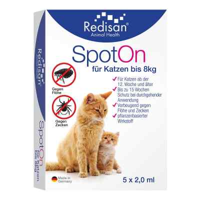 Redisan Spot-on Gegen Zecken+flöhe F.katze Bis 8kg 5X2 ml von Evolsin medical UG (haftungsbesc PZN 18120986