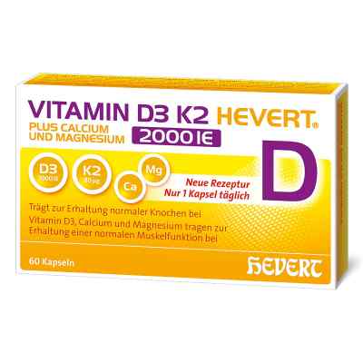 Vitamin D3 K2 Hevert + Calcium und Magnesium 2000 IE Kapseln 60 stk von Hevert-Arzneimittel GmbH & Co. KG PZN 19295682